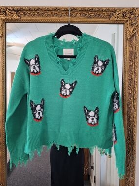 Green Distressed Dog Sweater